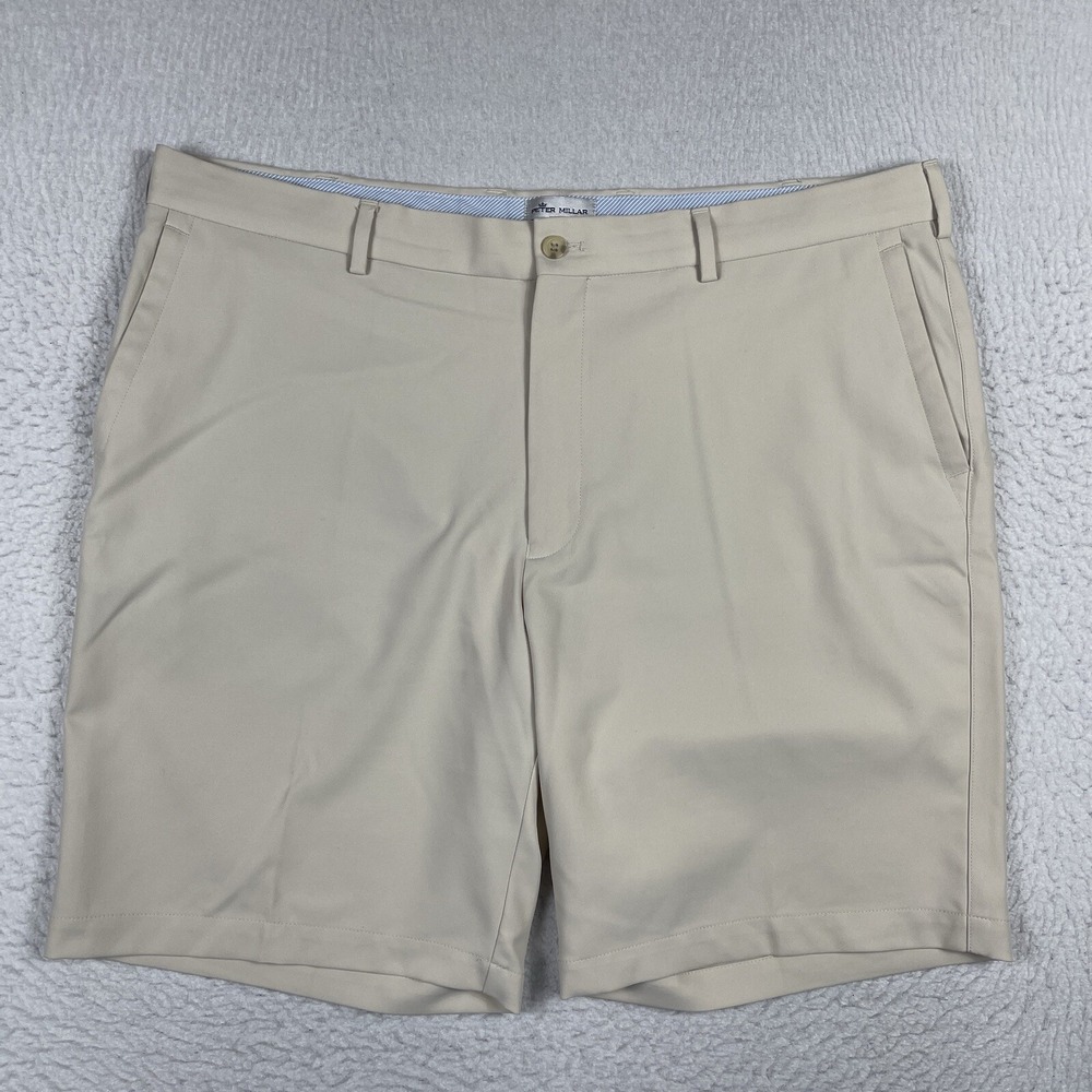 Peter Millar Golf Shorts Mens 40 Beige Performance Flat Front Summer Classic‎